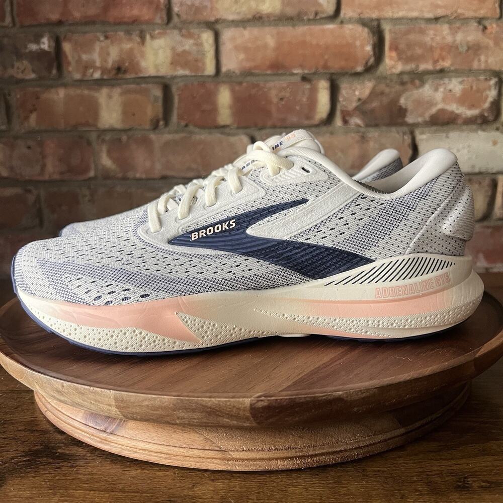 Brooks Adrenaline GTS 24 Supportive Womens 9.5 Cream Blue Running Shoes Sneakers